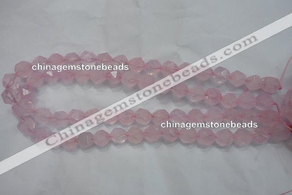 CNG921 15 inches 12mm faceted nuggets rose quartz beads