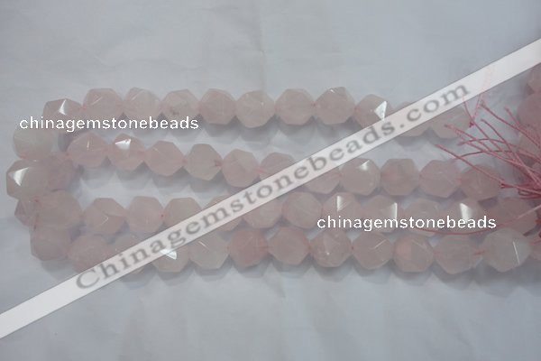 CNG922 15 inches 14mm faceted nuggets rose quartz beads