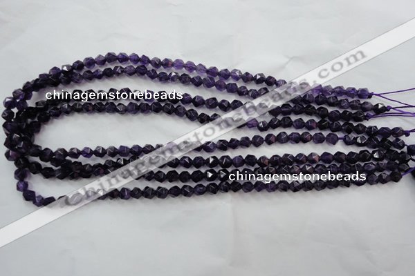 CNG927 15 inches 6mm faceted nuggets amethyst gemstone beads