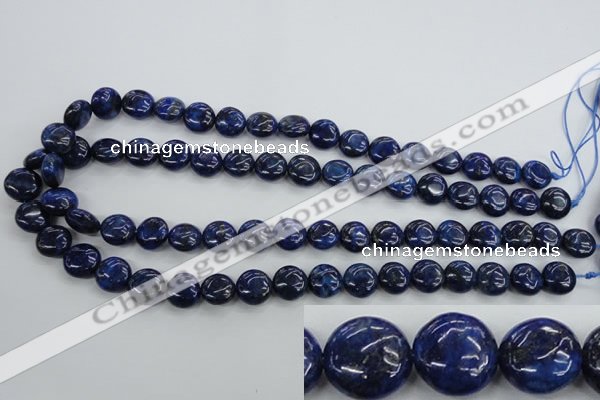 CNL924 15.5 inches 12mm flat round natural lapis lazuli gemstone beads