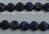 CNL991 15.5 inches 10mm carved flower natural lapis lazuli gemstone beads