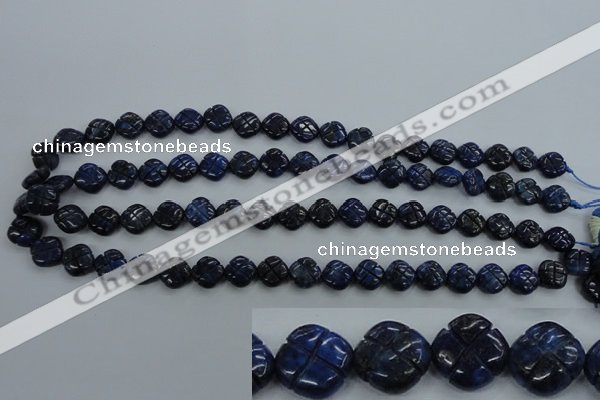 CNL991 15.5 inches 10mm carved flower natural lapis lazuli gemstone beads