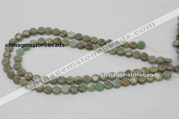 CNS09 16 inches 10mm flat round natural serpentine jasper beads