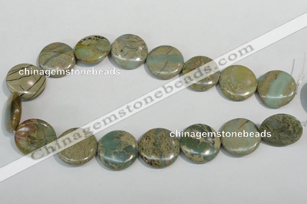 CNS234 15.5 inches 25mm flat round natural serpentine jasper beads