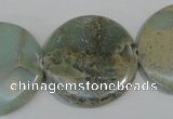 CNS235 15.5 inches 30mm flat round natural serpentine jasper beads