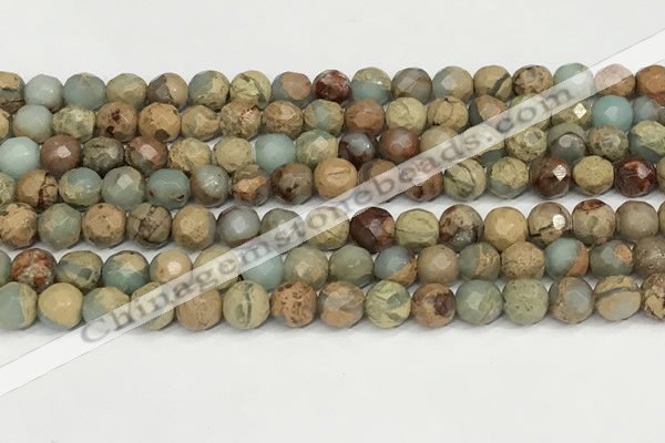 CNS342 15.5 inches 8mm faceted round serpentine jasper beads