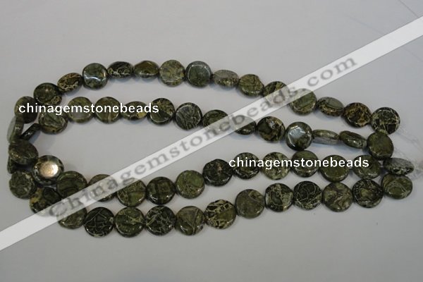 CNS520 15.5 inches 14mm flat round natural serpentine jasper beads