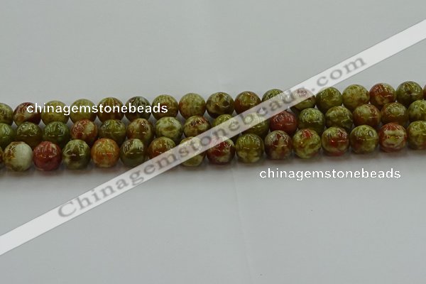 CNS604 15.5 inches 12mm round green dragon serpentine jasper beads