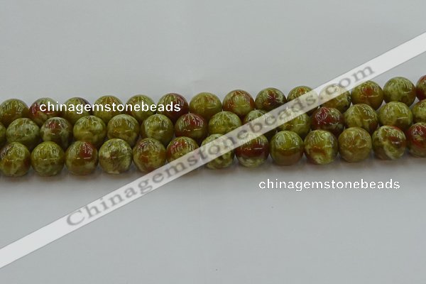 CNS605 15.5 inches 14mm round green dragon serpentine jasper beads