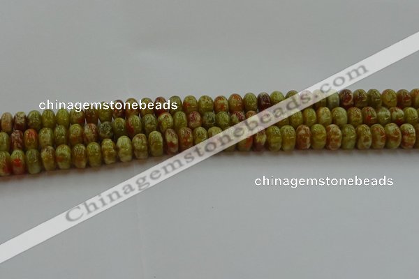 CNS612 15.5 inches 6*10mm rondelle green dragon serpentine jasper beads