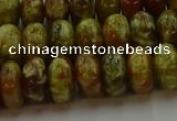 CNS613 15.5 inches 7*12mm rondelle green dragon serpentine jasper beads