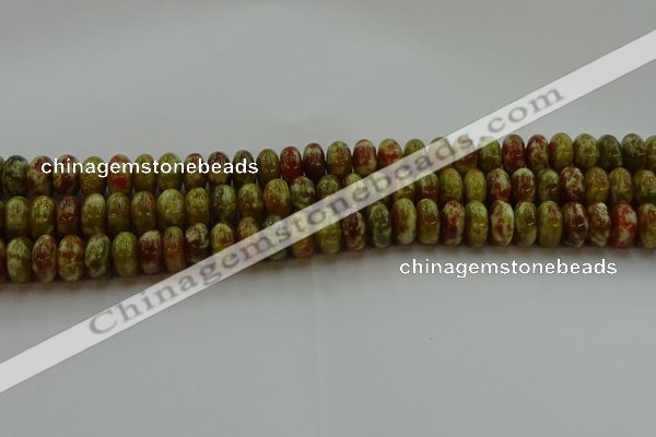 CNS613 15.5 inches 7*12mm rondelle green dragon serpentine jasper beads