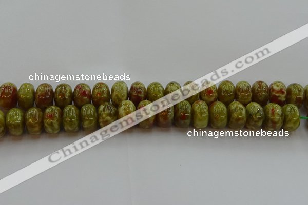 CNS615 15.5 inches 10*16mm rondelle green dragon serpentine jasper beads