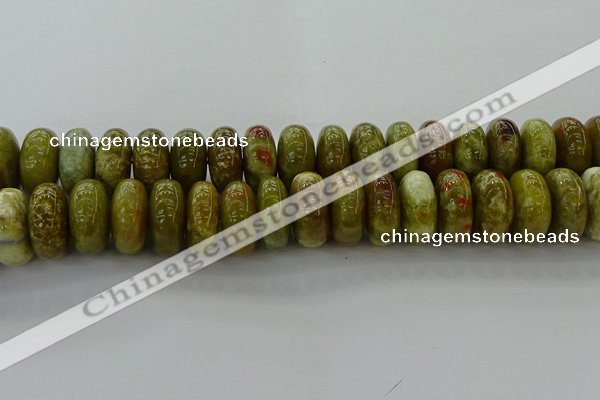 CNS617 15.5 inches 10*20mm rondelle green dragon serpentine jasper beads