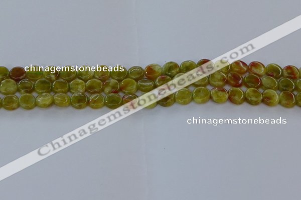 CNS619 15.5 inches 8mm flat round green dragon serpentine jasper beads