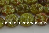 CNS623 15.5 inches 12mm flat round green dragon serpentine jasper beads