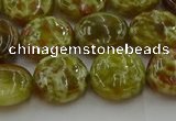 CNS624 15.5 inches 15mm flat round green dragon serpentine jasper beads