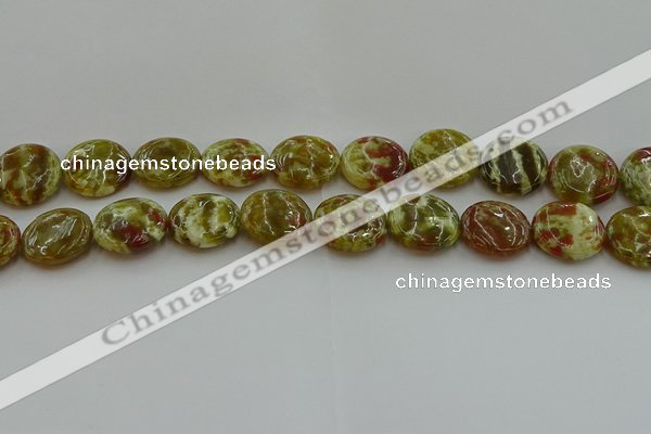 CNS626 15.5 inches 20mm flat round green dragon serpentine jasper beads