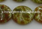 CNS627 15.5 inches 25mm flat round green dragon serpentine jasper beads