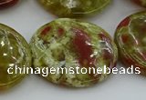 CNS629 15.5 inches 35mm flat round green dragon serpentine jasper beads