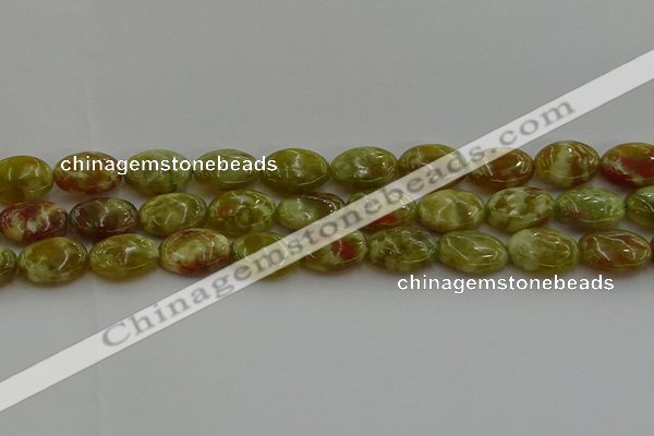 CNS633 15.5 inches 13*18mm oval green dragon serpentine jasper beads