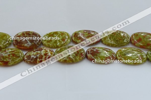 CNS638 15.5 inches 30*40mm oval green dragon serpentine jasper beads