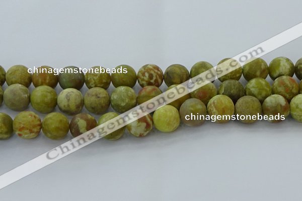 CNS655 15.5 inches 16mm round matte green dragon serpentine jasper beads