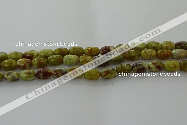 CNS661 15.5 inches 8*12mm drum green dragon serpentine jasper beads