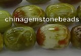 CNS663 15.5 inches 12*16mm drum green dragon serpentine jasper beads