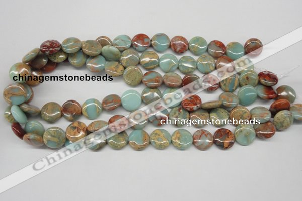 CNS80 15.5 inches 14mm flat round natural serpentine jasper beads