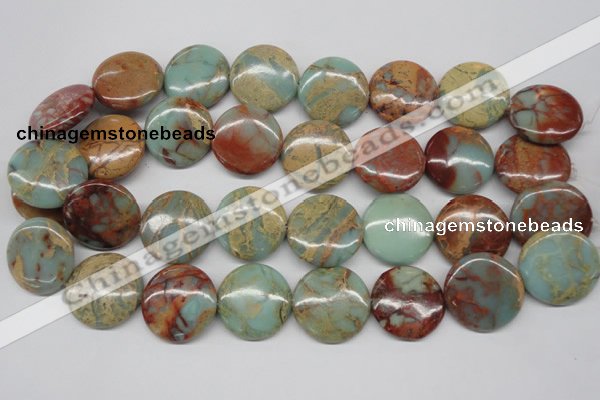 CNS84 15.5 inches 25mm flat round natural serpentine jasper beads