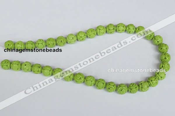 CNT08 16 inches 12mm carved round natural turquoise beads wholesale