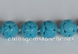 CNT09 16 inches 14mm carved round natural turquoise beads wholesale