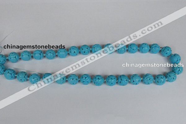 CNT09 16 inches 14mm carved round natural turquoise beads wholesale