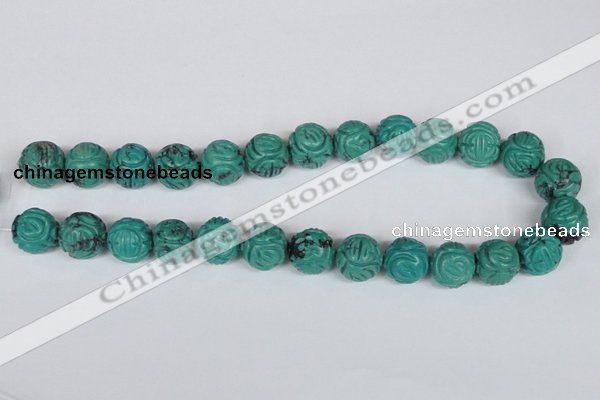 CNT32 16 inches 16mm carved round natural turquoise beads wholesale