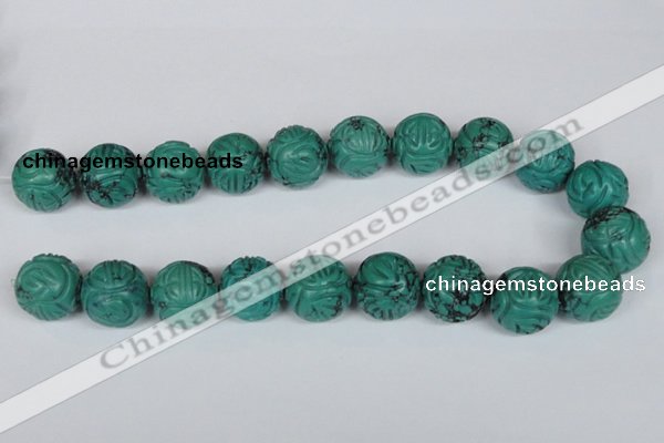 CNT33 16 inches 20mm carved round natural turquoise beads wholesale