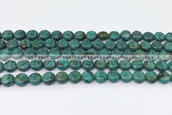 CNT561 15.5 inches 10mm flat round turquoise gemstone beads