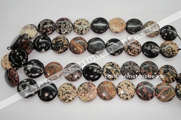 COB155 15.5 inches 20mm flat round snowflake obsidian beads