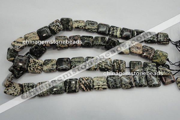 COB164 15.5 inches 16*16mm square snowflake obsidian beads