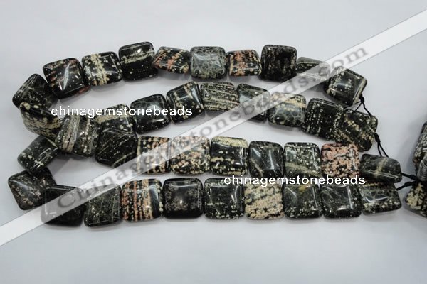 COB166 15.5 inches 20*20mm square snowflake obsidian beads