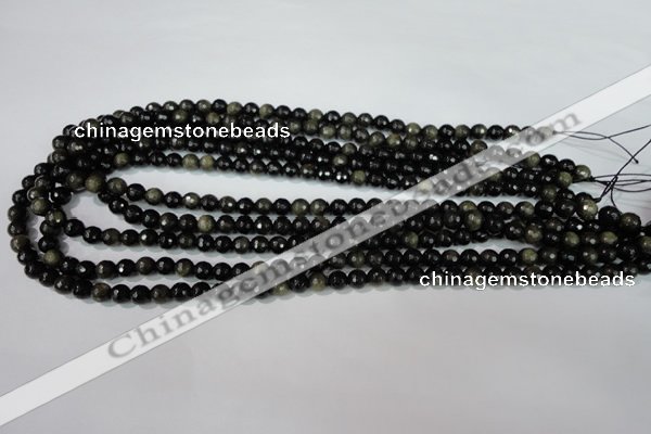 COB263 15.5 inches 6mm faceted round golden obsidian beads