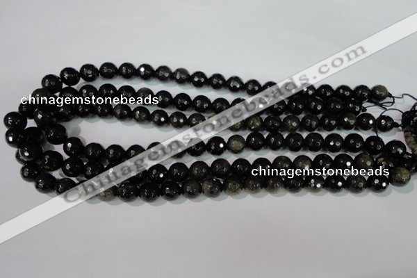 COB265 15.5 inches 10mm faceted round golden obsidian beads