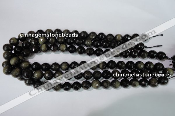 COB266 15.5 inches 12mm faceted round golden obsidian beads