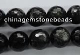 COB356 15.5 inches 14mm faceted round black obsidian beads