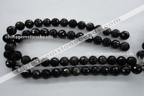 COB356 15.5 inches 14mm faceted round black obsidian beads