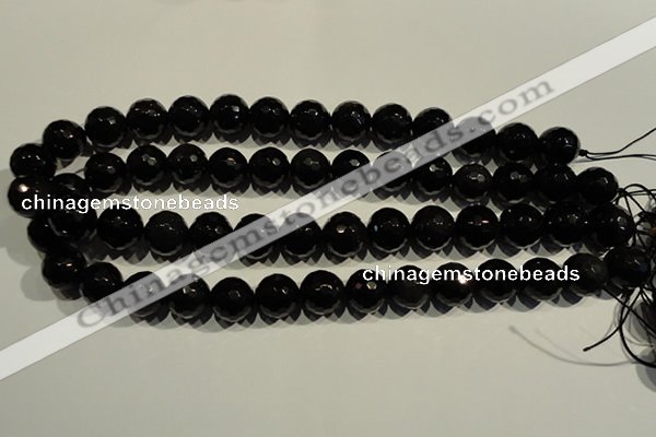 COB454 15.5 inches 12mm faceted round black obsidian beads