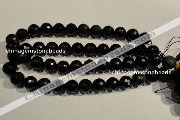 COB456 15.5 inches 16mm faceted round black obsidian beads