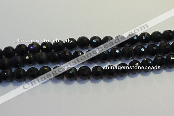 COB473 15.5 inches 6mm faceted round matte black obsidian beads