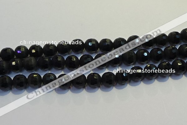 COB474 15.5 inches 8mm faceted round matte black obsidian beads