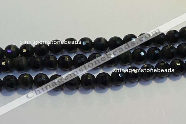 COB476 15.5 inches 12mm faceted round matte black obsidian beads